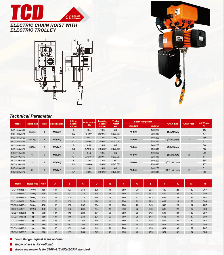 TCD Electreic Chain Hoist With Electric Troilley